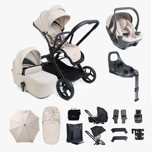 iCandy Core 2 Sandstone Pushchair and Carrycot - Complete 360 Car Seat Bundle