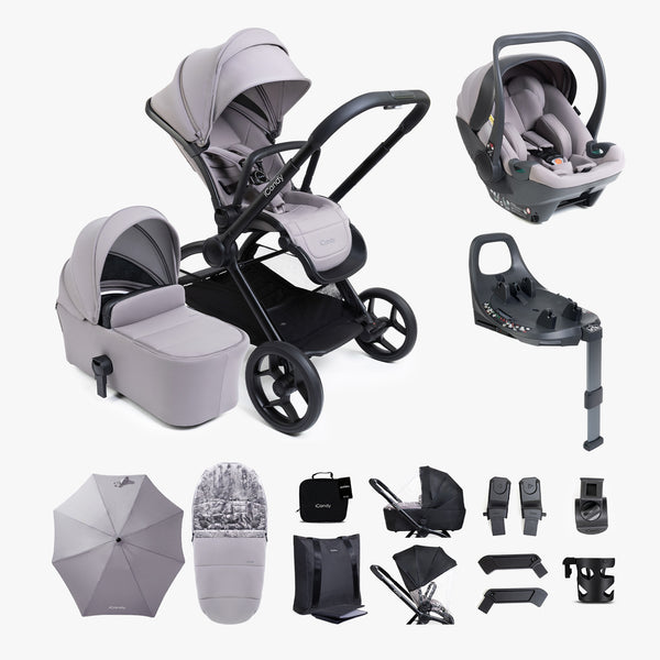 iCandy Core 2 Storm Grey Pushchair and Carrycot - Complete 360 Car Seat Bundle