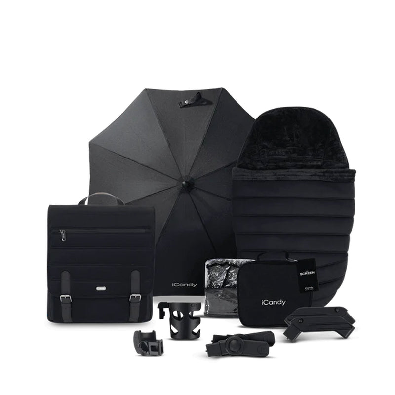 iCandy Peach 7 Pushchair and Carrycot Complete Car Seat Bundle - Black Edition