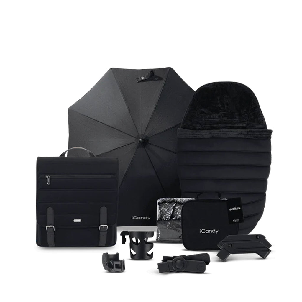 iCandy Peach 7 Pushchair and Carrycot Complete Car Seat Bundle - Black Edition