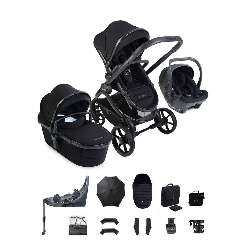 iCandy Peach 8 Pushchair Complete Car Seat Bundle - Black