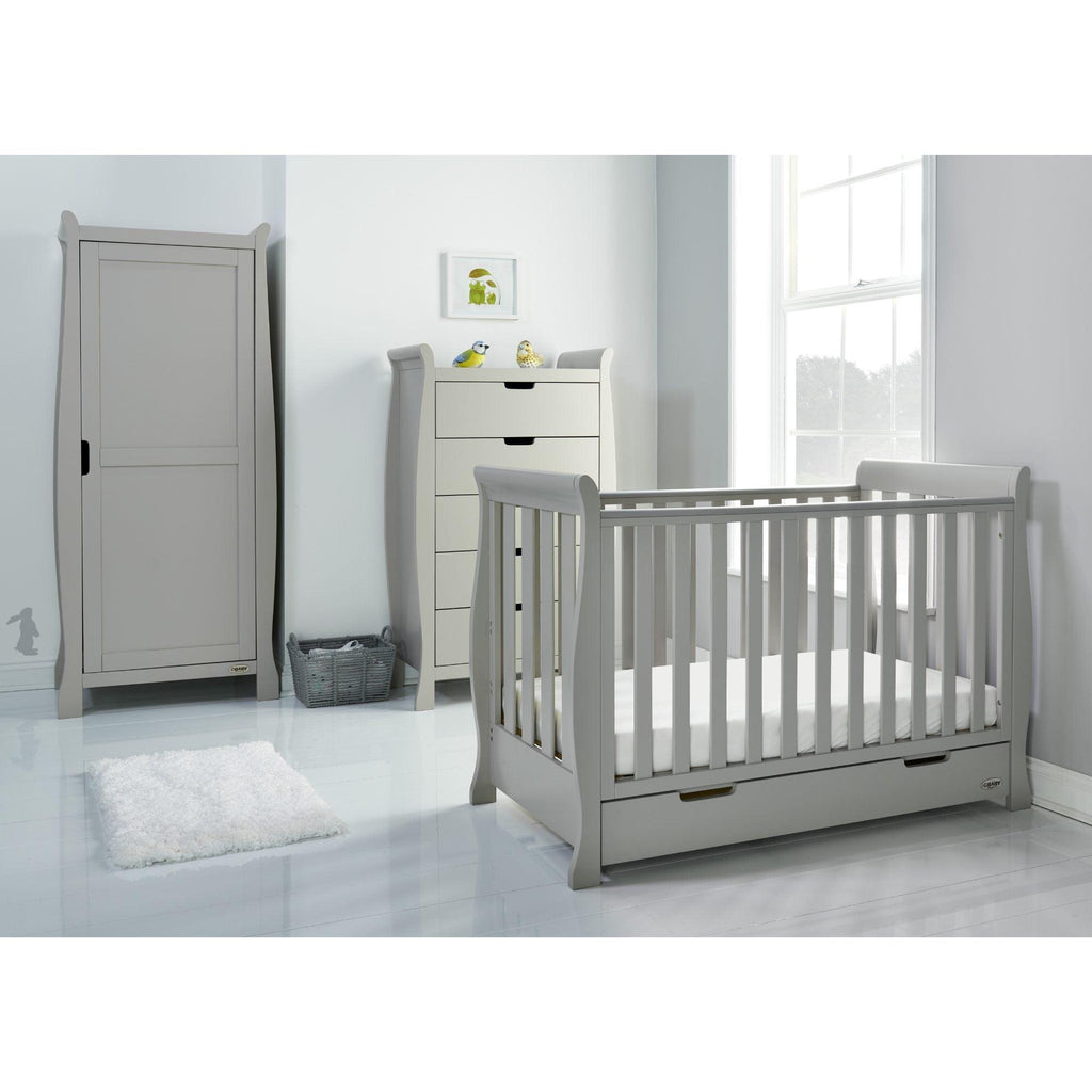 Obaby Stamford Mini Sleigh Cot Bed and Breathable Mattress - Chelsea Baby