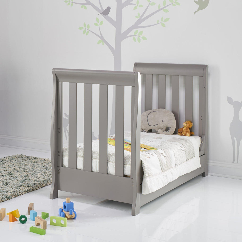 Obaby Stamford Mini Sleigh Cot Bed and Breathable Mattress - Chelsea Baby