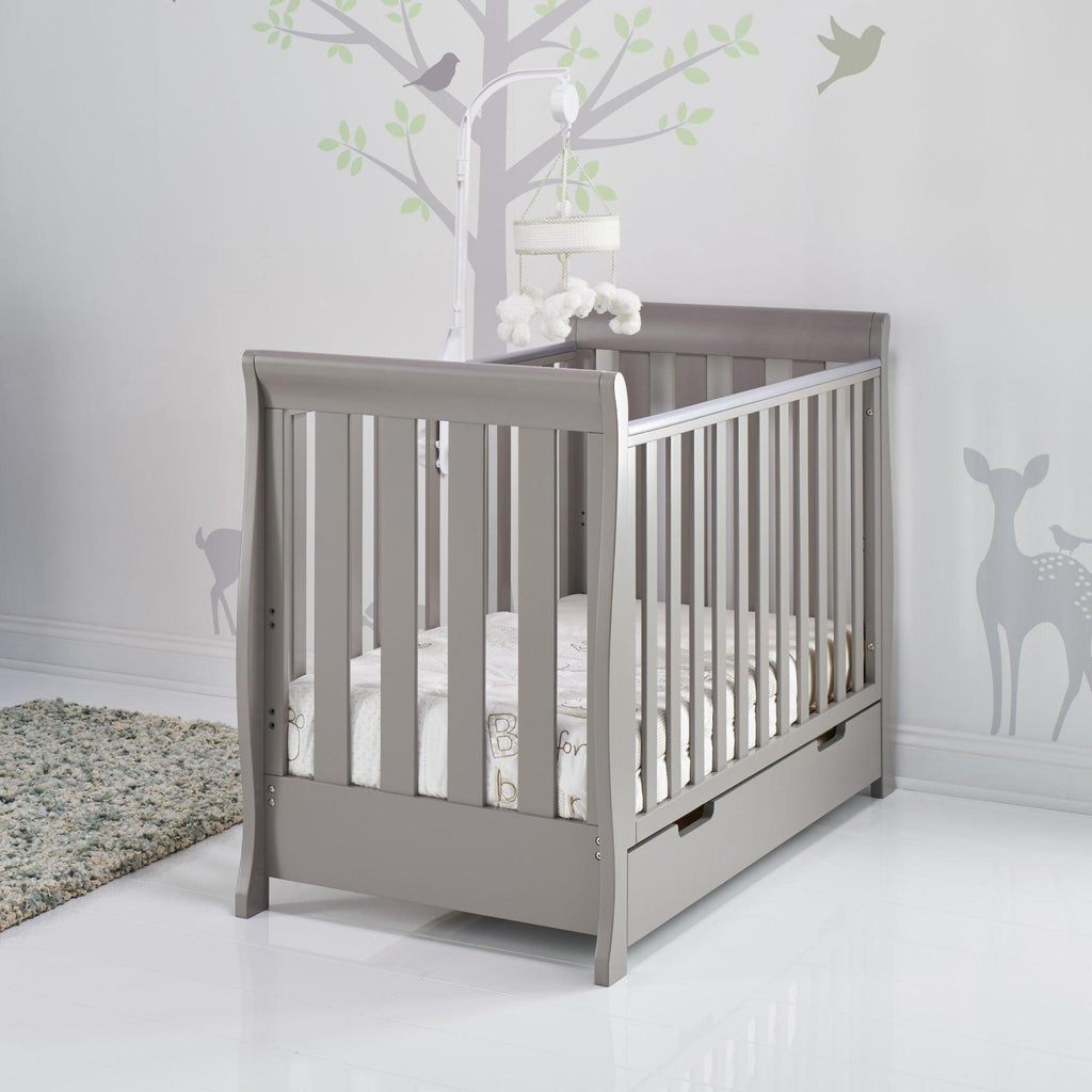 Obaby Stamford Mini Sleigh Cot Bed and Breathable Mattress - Chelsea Baby