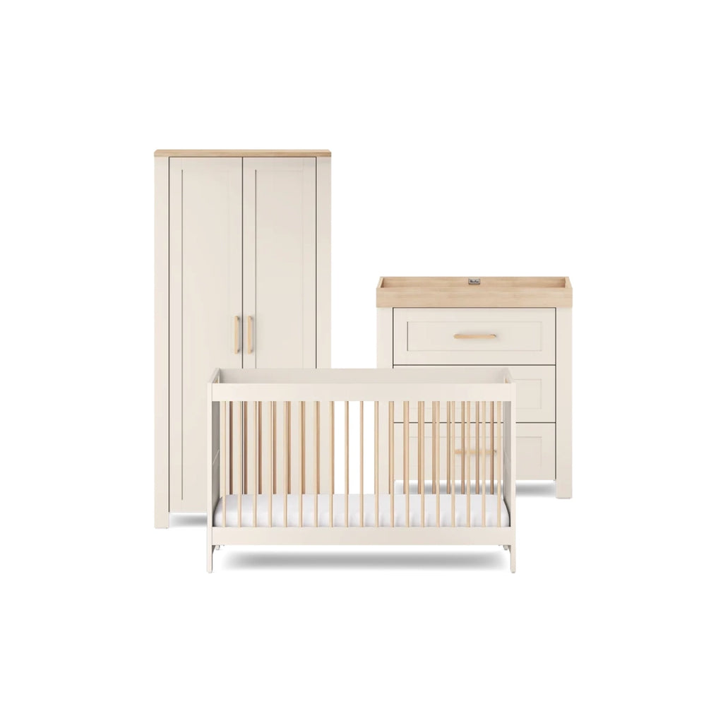 Silver Cross Seville 3 Piece Nursery Set with Convertible Cot to Toddler Bed, Dresser & Wardrobe
