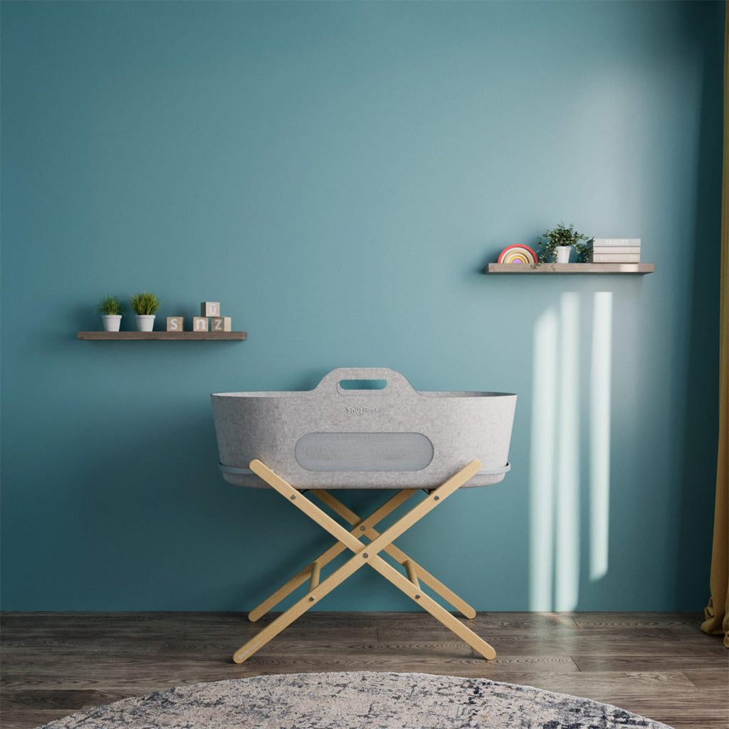 SnuzBaskit Light Grey Moses Basket & Natural Stand