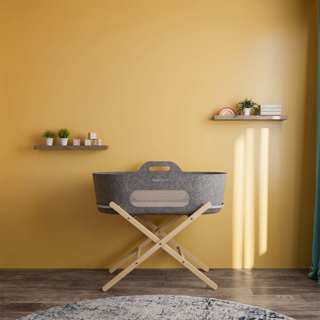 SnuzBaskit Dark Grey Moses Basket & Natural Stand