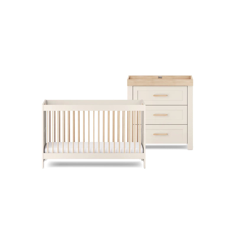 Silver Cross Seville 2 Piece Nursery Set with Convertible Cot Bed to Toddler Bed and Dresser